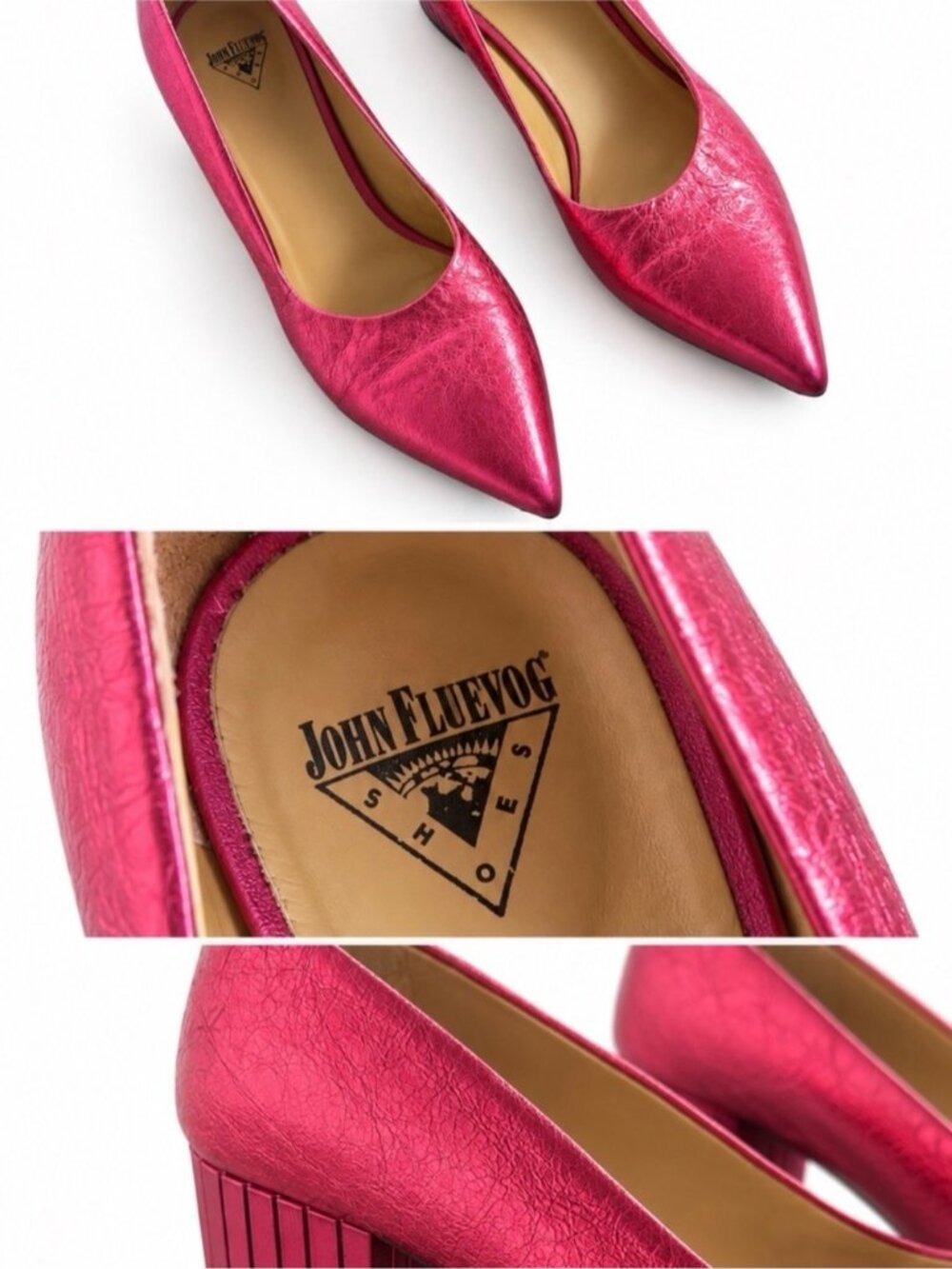 John Fluevog Bebe Metallic Pink Pump with Block Heel Size 9.5 - Picture 4 of 14